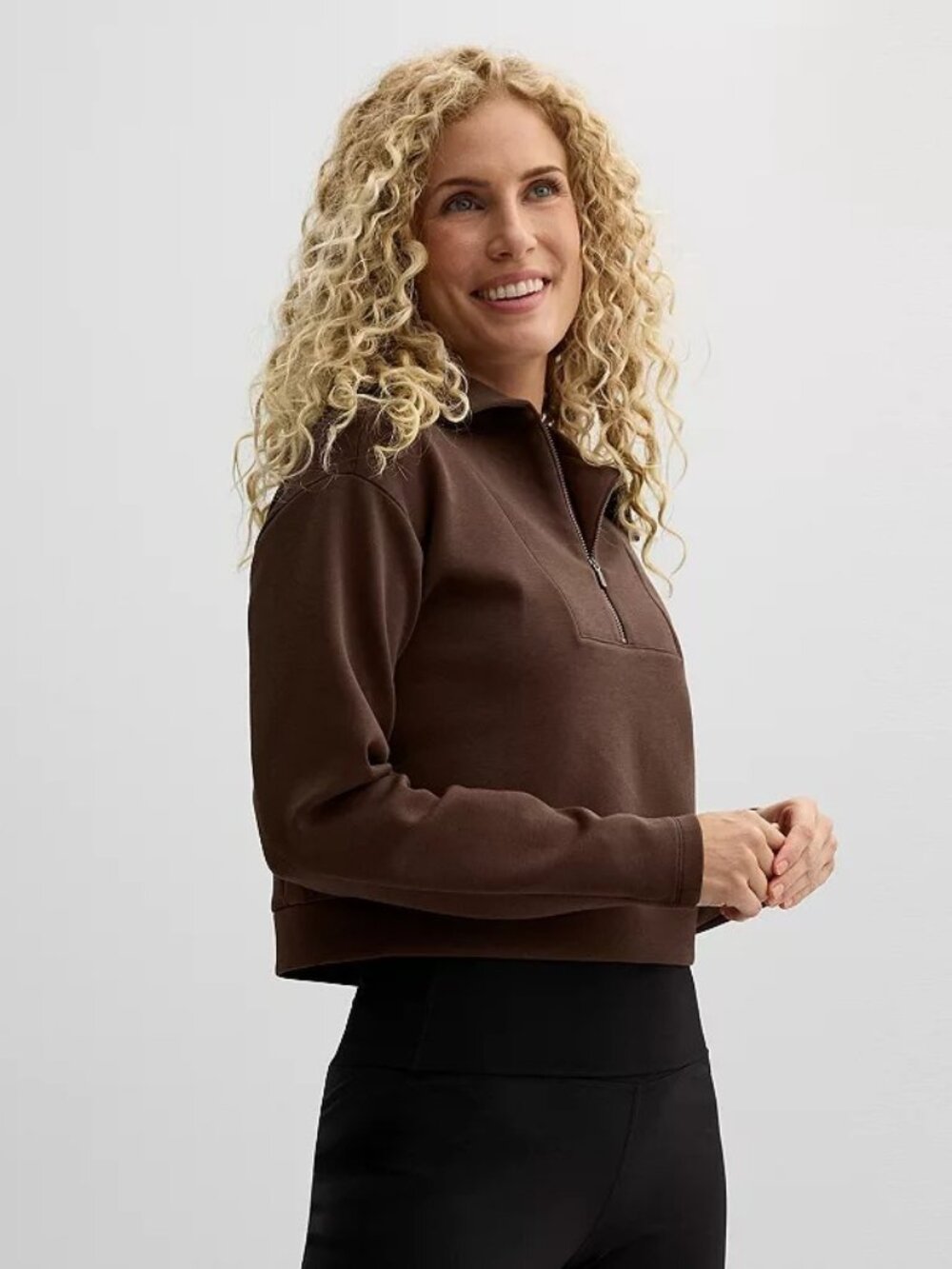 Tek Gear Ultracomfort Half Zip Pullover Size S Brown Cropped Stretch Sweatshirt